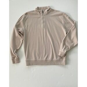 PGA Authentic 1/4 Zip Pullover 100% Cotton Golf Shirt Small Tan Long Sleeve